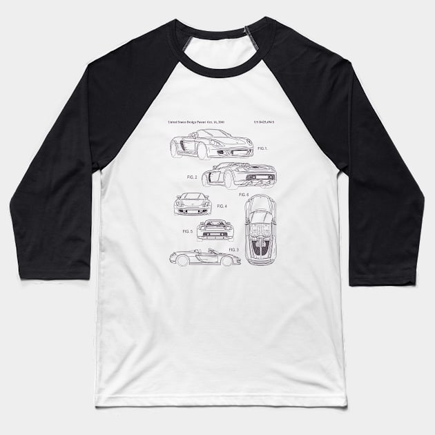 Carrera GT Blueprint Baseball T-Shirt by IbisDesigns